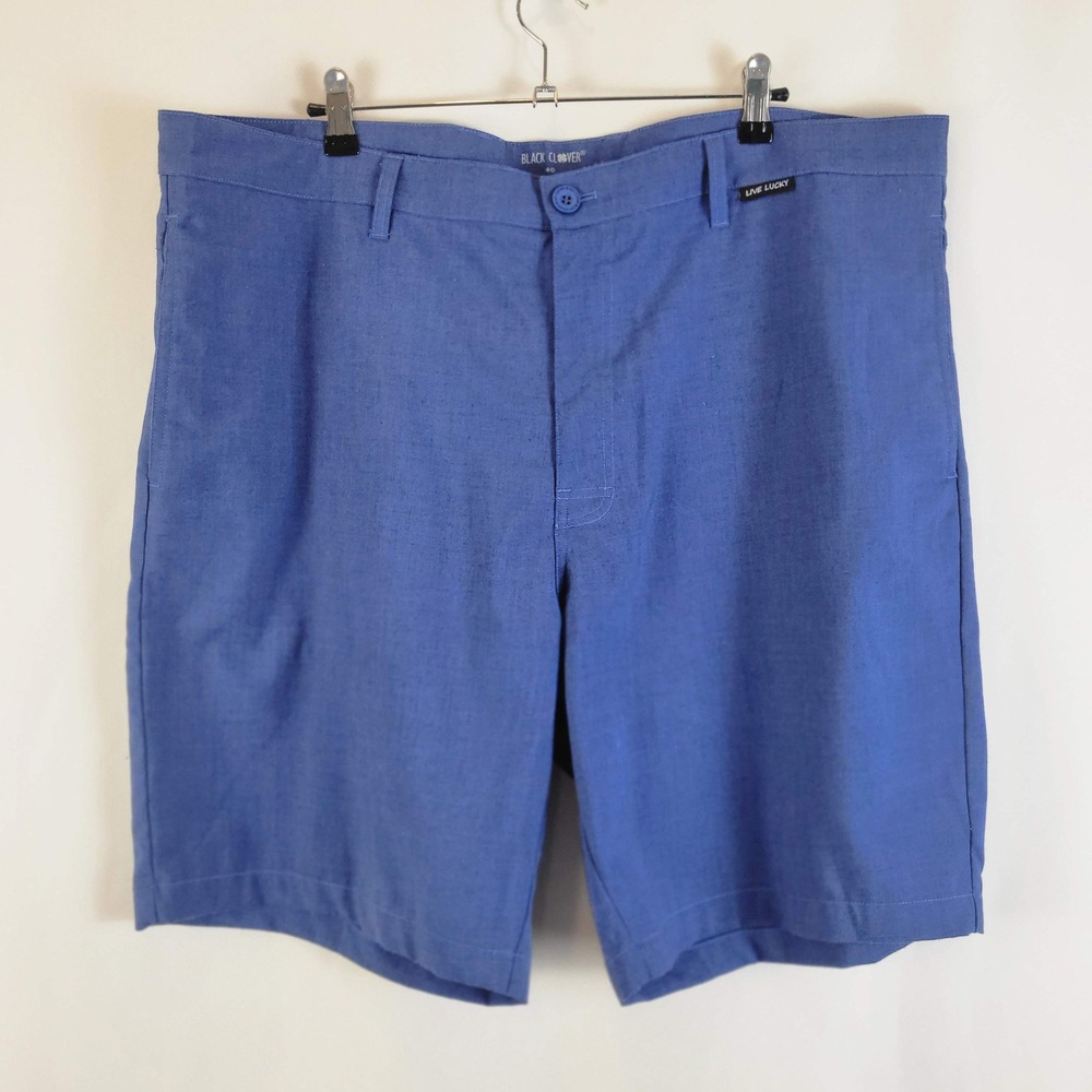 Black Clover 'Live Lucky' Mens Golf Shorts Blue Heathered Stretch Size 40
